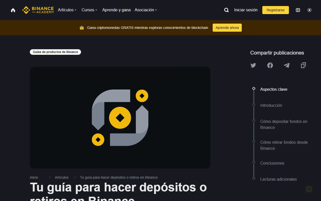 Guía de Binance Academy en español para depósitos y retiros